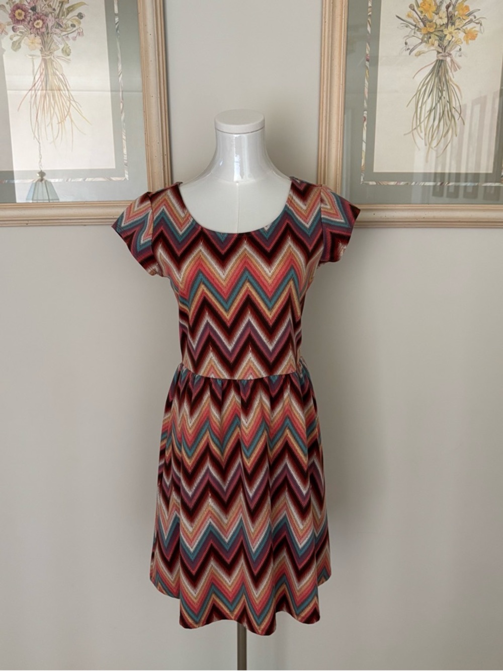 Chevron Fit and Flare Mini Dress